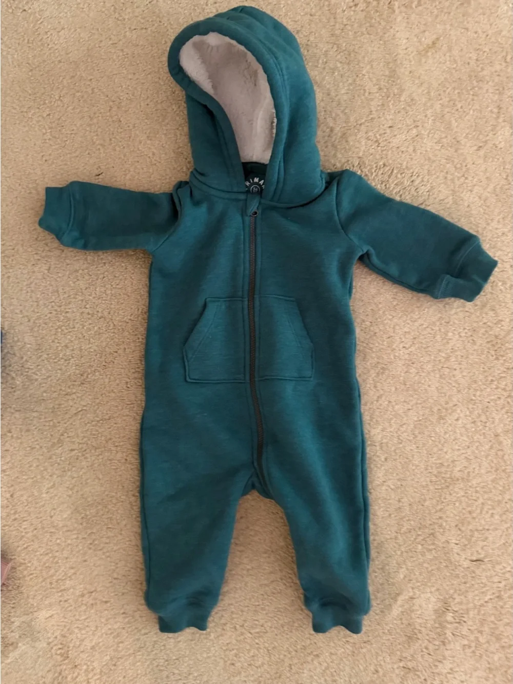 Kids Teal Hooded One-Piece Jumpsuit - Cozy Zip Front size 3-6 mo